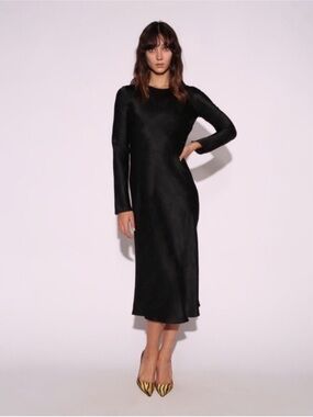 Reformation Par Black Long-Sleeve Midi Dress